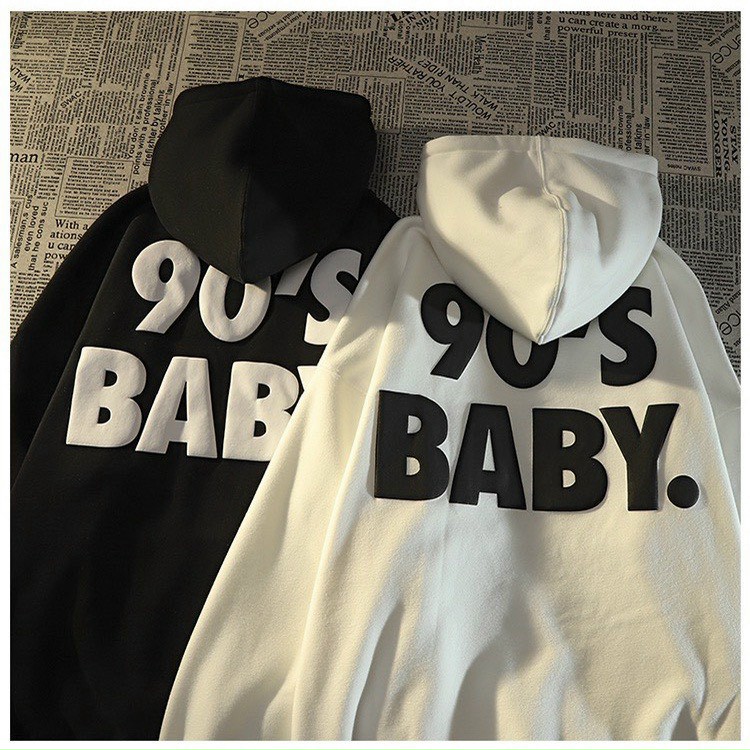 ÁO HOODIE 90’S BABY FORM RỘNG UNISEX HÀNG QUẢNG CHÂU CÓ MŨ 2 Lớp( Ảnh thật), Áo Khoác Hoodie Form Rộng Unisex BABY Vải Nỉ Bông Dày Dặn