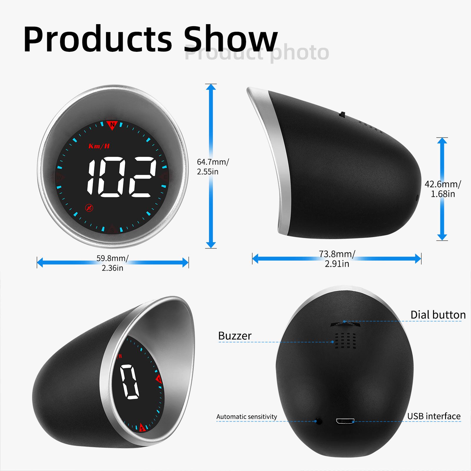 Car HUD Car Head-up Display Digital Speedometer Display Driving Mileage Compass Angle Overspeed Fatigue Driving Alarm