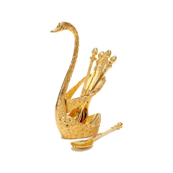 Bộ 6 muỗng và lọ để muỗng thiên nga cao cấp