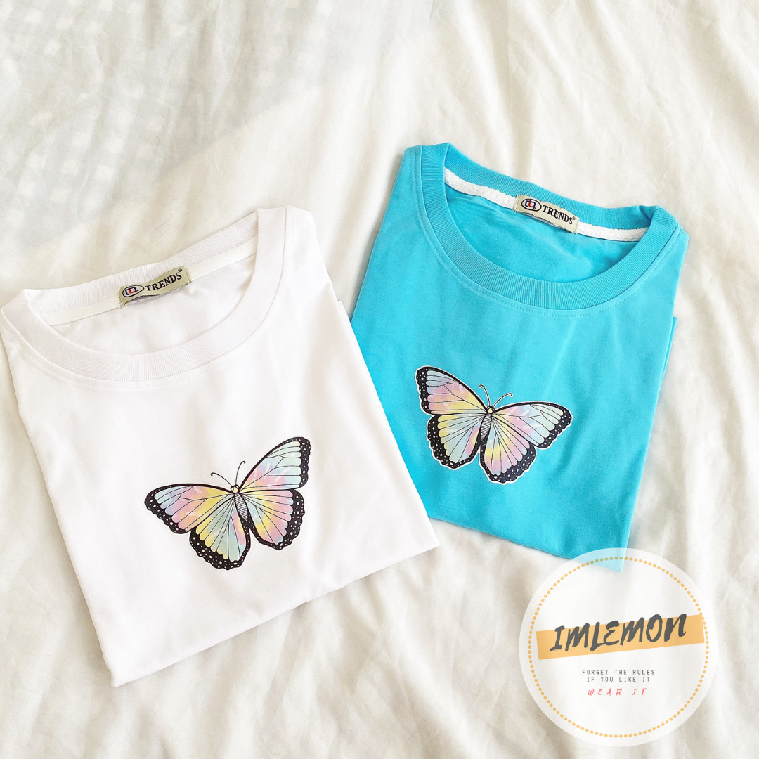 Áo Croptop Nữ Hoạ tiết RAINBOW BUTTERFLY &amp; TRIPLE BUTTERFLY 2 Màu Form Rộng