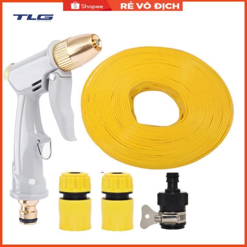 Bộ dây vòi xịt nước rửa xe, tưới cây tăng áp 3 lần, loại 7-10m (cút nhựa nối 713-1) 206846