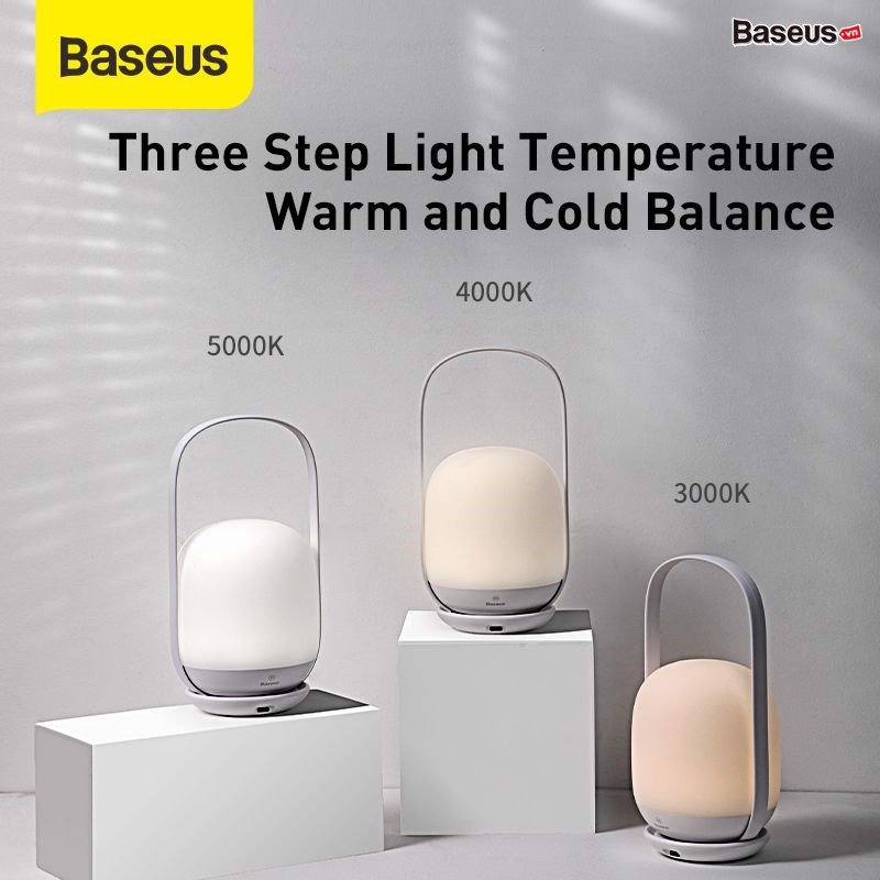 Đèn ngủ tiện dụng Baseus Moon-white Dimming Portable Lamp (Di động, Pin sạc 30 giờ hoạt động, 3000k/4000k/5000k độ sáng dễ chịu)hàng nhập khẩu