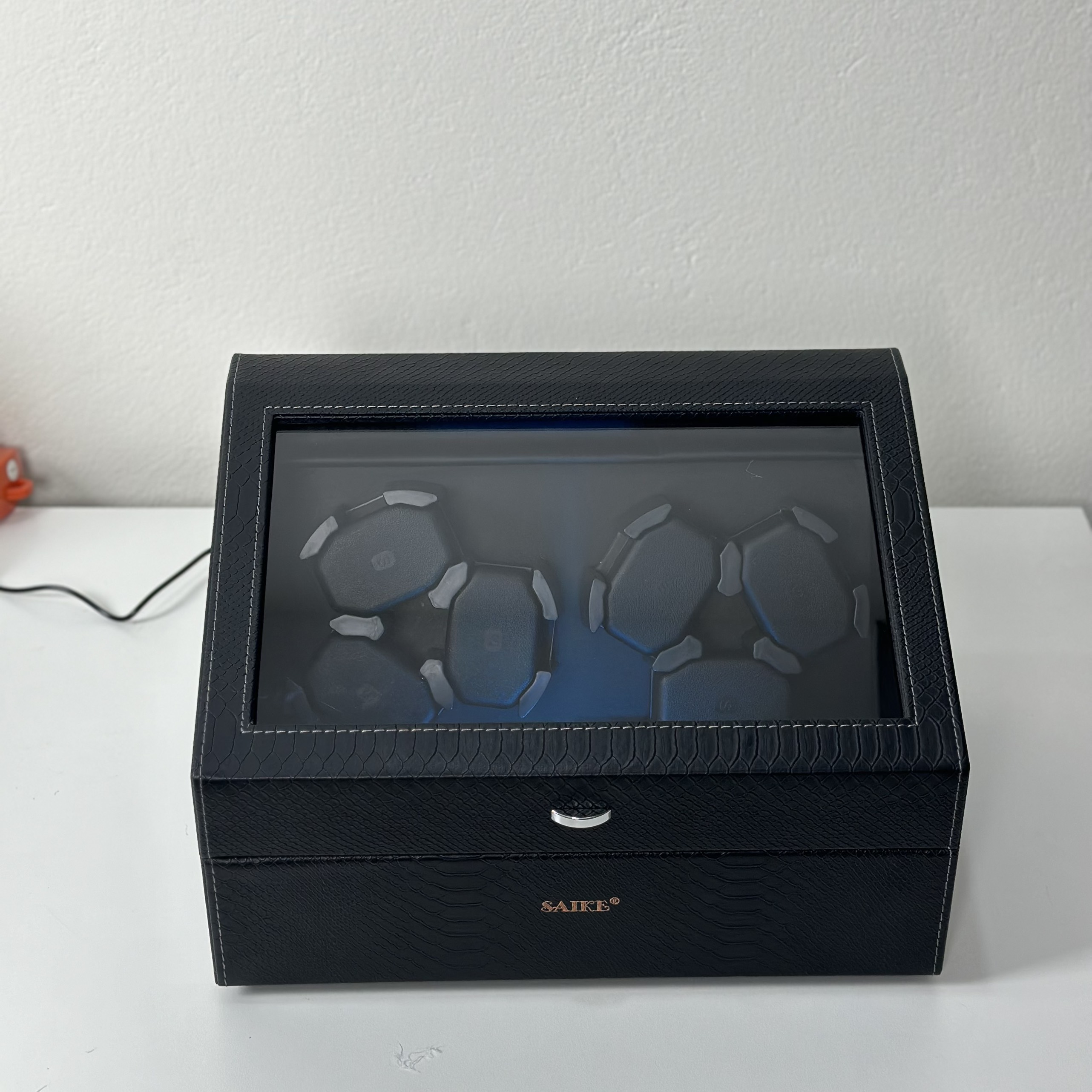 [BH 2 Năm Động Cơ] Hộp Đồng Hồ Cơ 6 Xoay + 6 Tĩnh Vỏ Da Sần Dày Có Đèn Led