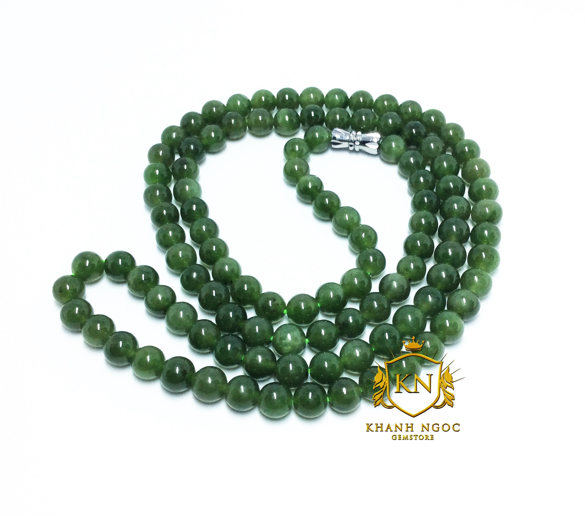 Chuỗi hạt vòng cổ đá Ngọc Bích(Nephrite Jade) size 6ly 108 hạt cho người mệnh Mộc, Mệnh Hỏa