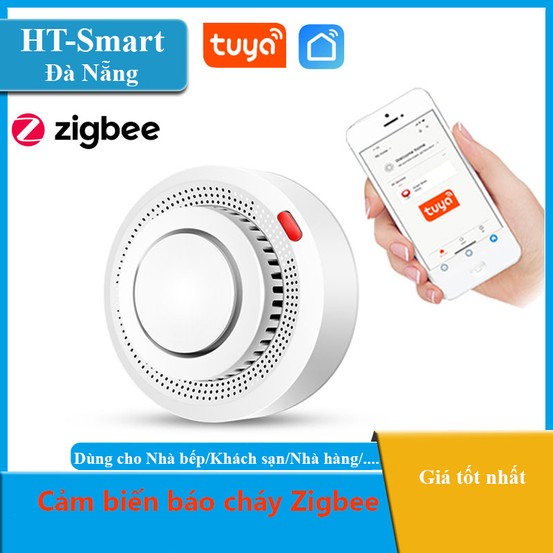 Cảm biến báo khói, báo cháy Tuya Zigbee không dây điều khiển qua điện thoại