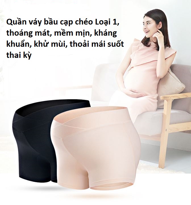 Quần váy bầu, quần đùi bầu cạp chéo Loại 1, thoáng mát, mềm mịn, kháng khuẩn, khử mùi, thoải mái