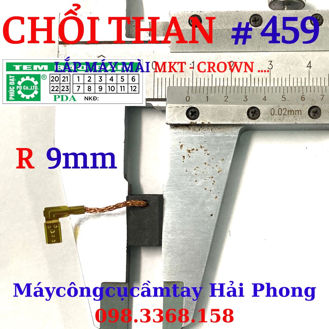 Chổi than 'T459'-'T459A' dùng cho máy mài. Kích thước mm, Giắc tai ghim