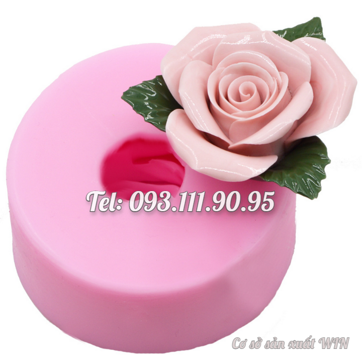 Khuôn silicon rau câu hoa hồng búp kèm lá loại 8 cm - Mã số 1537