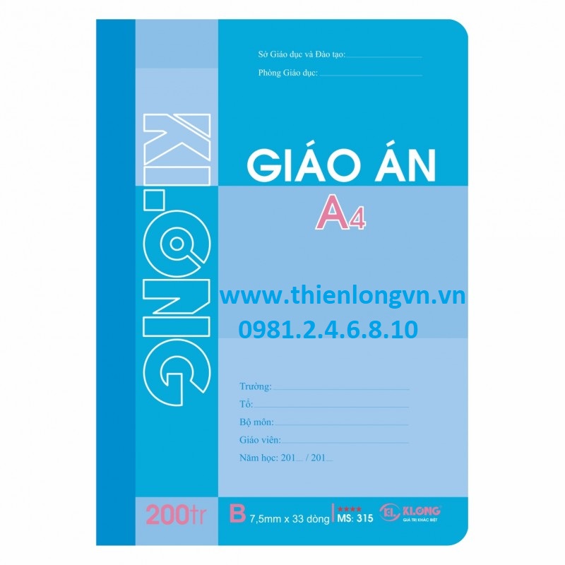 Sổ giáo án kẻ ngang A4 - 200 trang; Klong 315