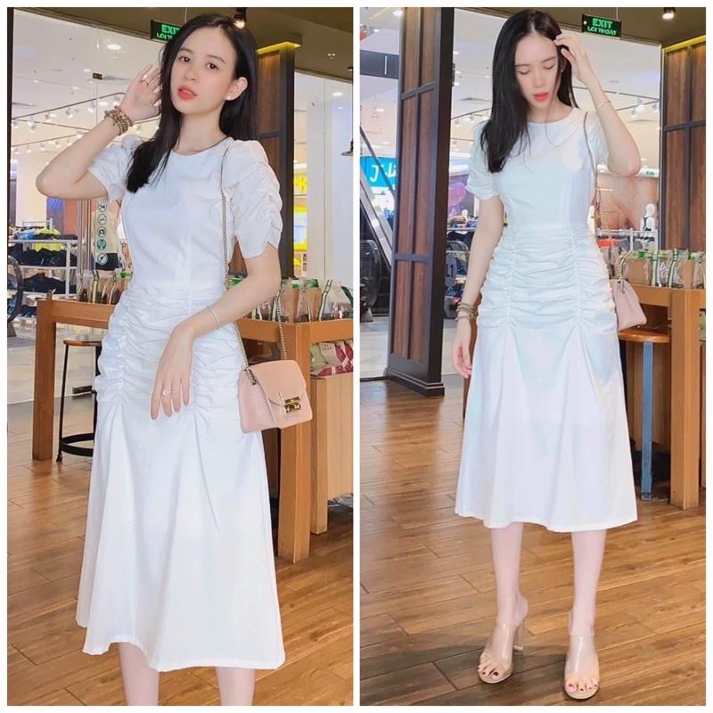 Đầm váy trắng cổ tròn tùng nhúng
