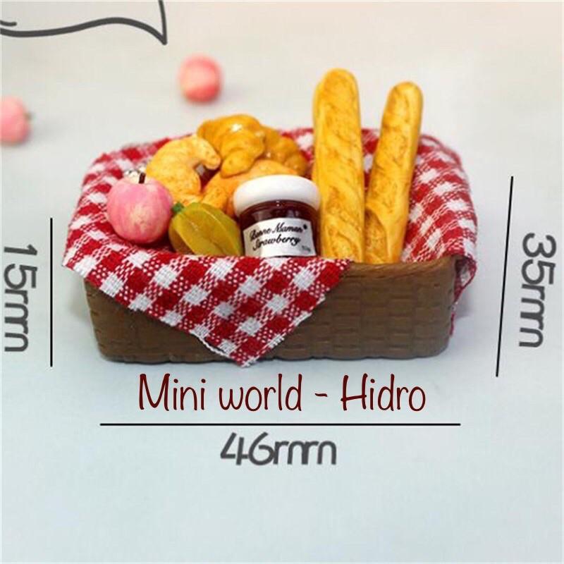 Set combo mô hình giỏ bánh mì mứt bánh trái mini tí hon tỉ lệ 1/12 dành trang trí nhà búp bê