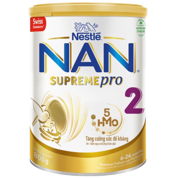 Sữa bột Nestlé NAN SupremePro 2 lon 800g nhập khẩu từ Đức với 5HMO & đạm Gentle Optipro