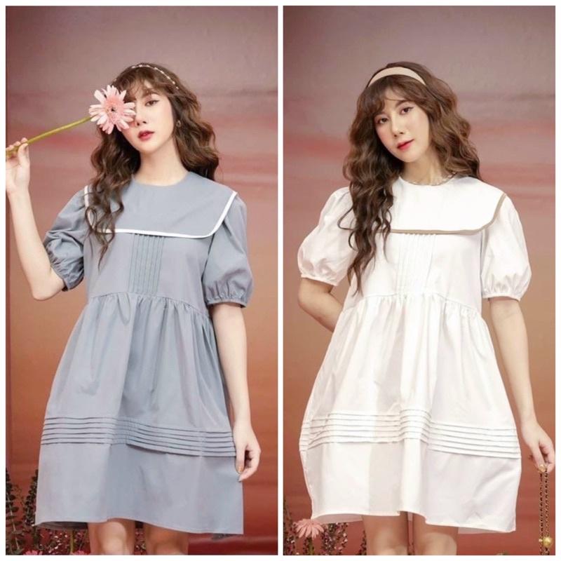 Đầm babydoll cổ bèo viền (kèm hình thật)