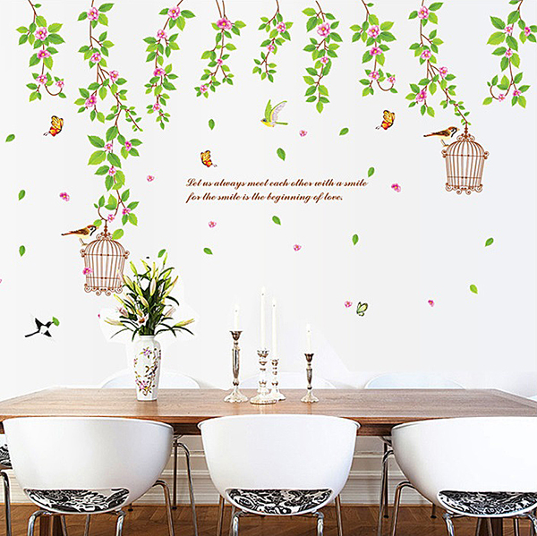 Decal Dán Tường Giàn Lá Cây Và Lồng Chim DCX052