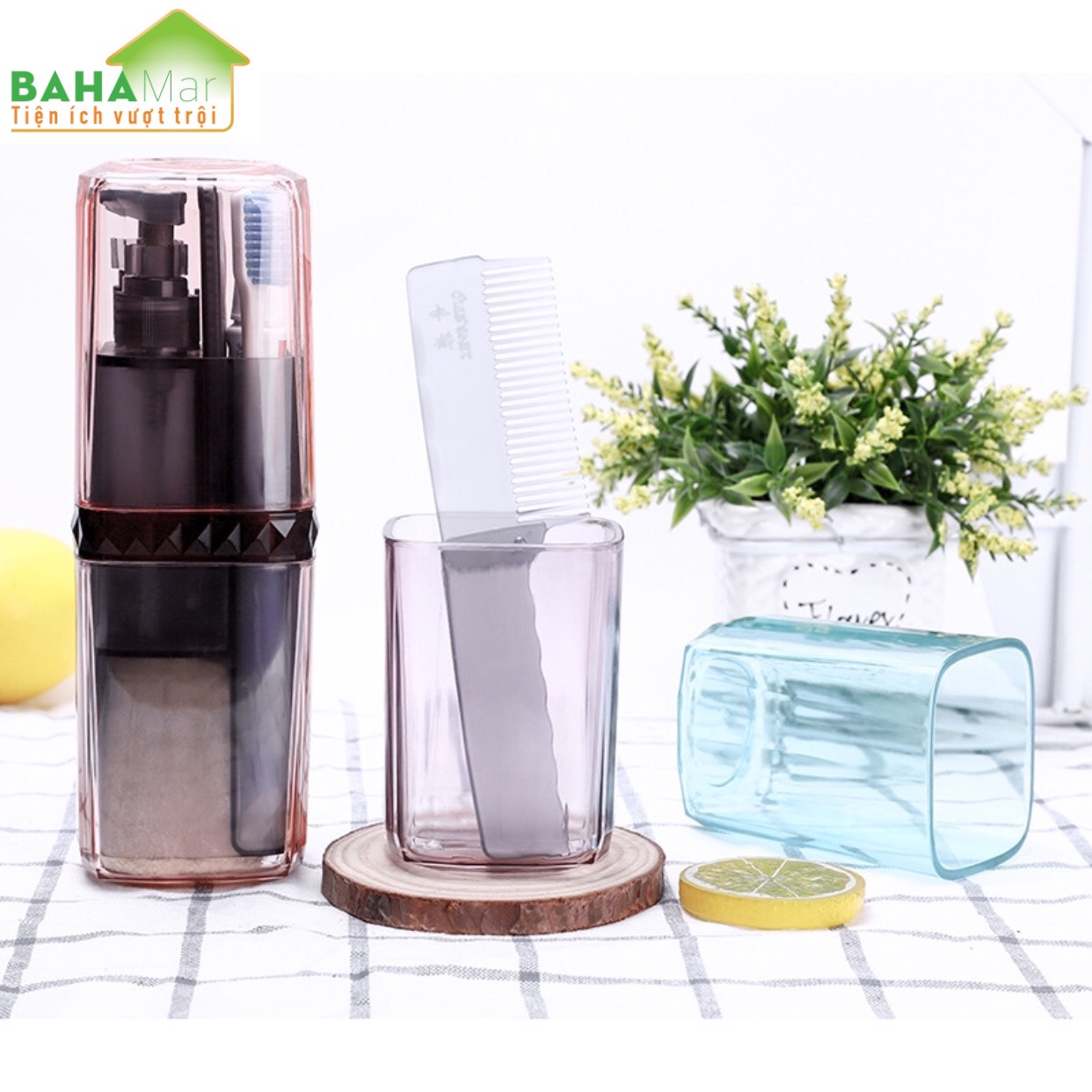 HỘP BỘ CỐC BÀN CHẢI ĐÁNH RĂNG DI ĐỘNG ĐA CHỨC NĂNG BAHAMAR đầy đủ lược khăn bàn chải kem đánh răng dầu gội đầu sữa tắm. thuận tiện mang đi du l
