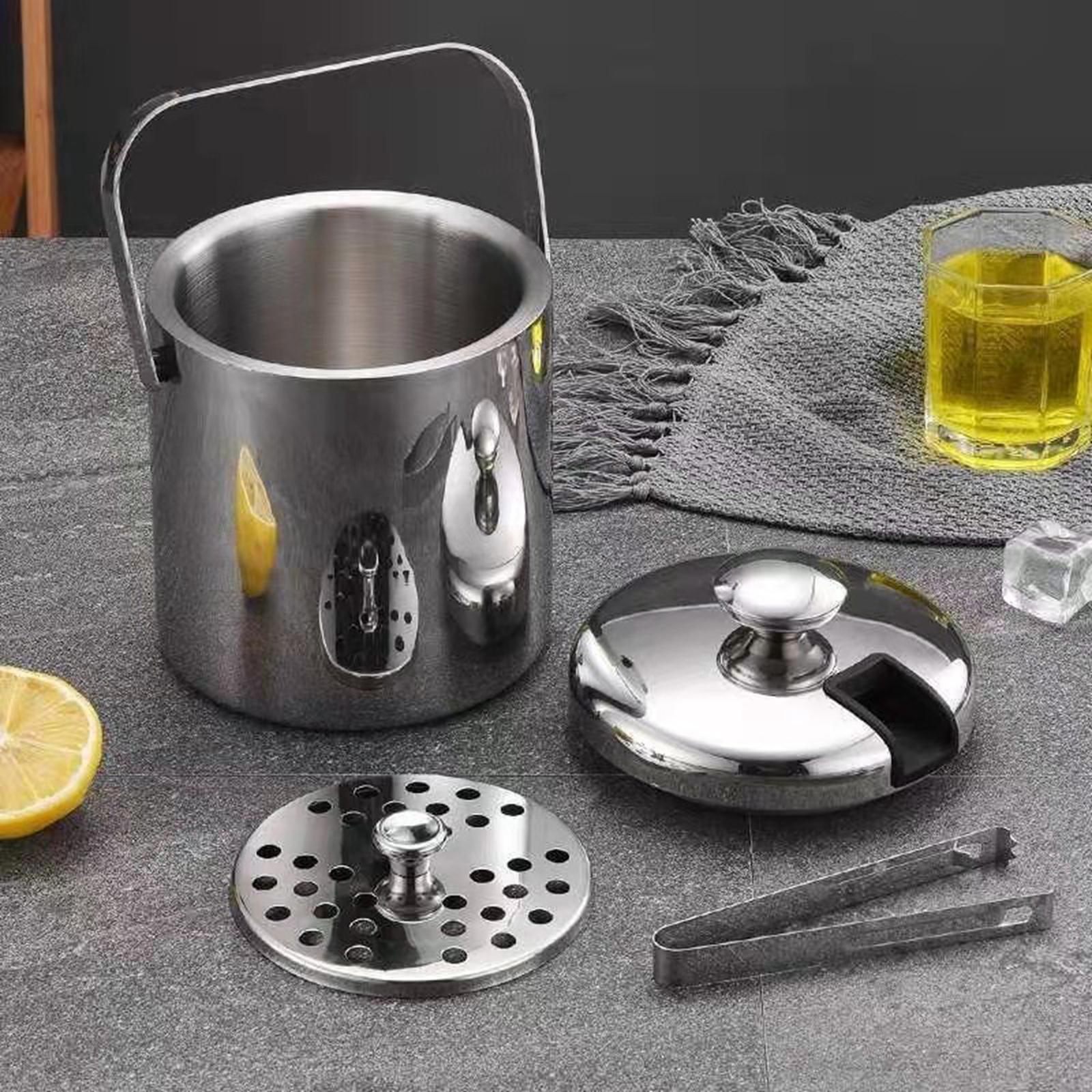 Double Wall Ice Bucket with Lid and Strainer 3L for Home Cocktail Party KTV