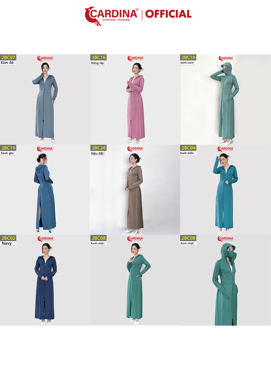 Áo Chống Nắng Nữ CARDINA 2 Lớp Dáng Dài Chất Thun Lạnh Chống Tia UV Viền Thể Thao 2BC