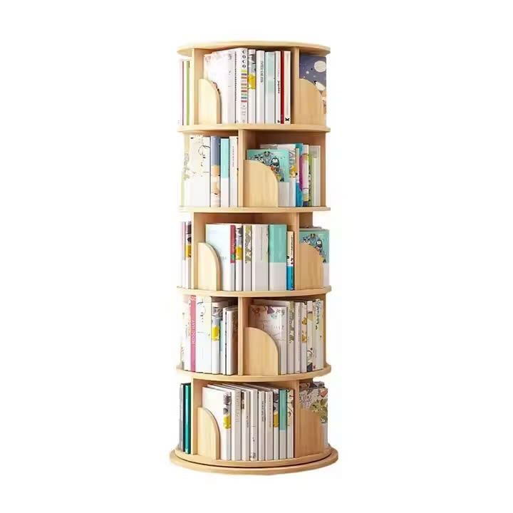 Kệ sách 4-5 tầng giá sách giá đỡ sàn sáng tạo xoay 360 độ giá sách bằng gỗ cho trẻ em sử dụng tại nhà