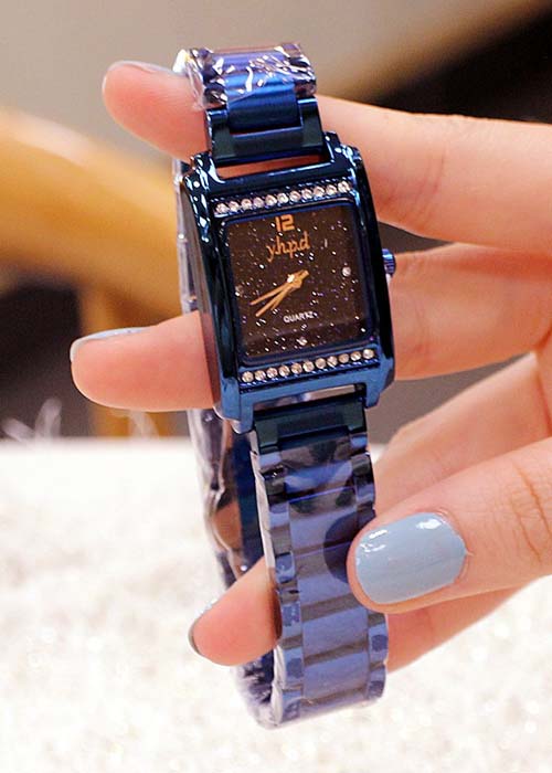 Đồng hồ nữ dây kim loại mặt vuông đính đá màu xanh thời thượng ĐHĐ14404
