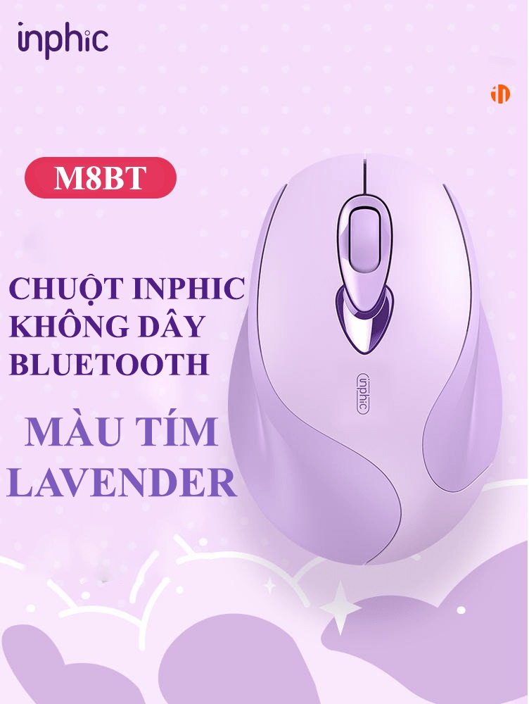 Chuột không dây INPHIC M8BT kết nối bằng Bluetooth thiết kế nhỏ gọn với màu tím Lavender cực đẹp dành cho các bạn nữ - JL - HÀNG CHÍNH HÃNG