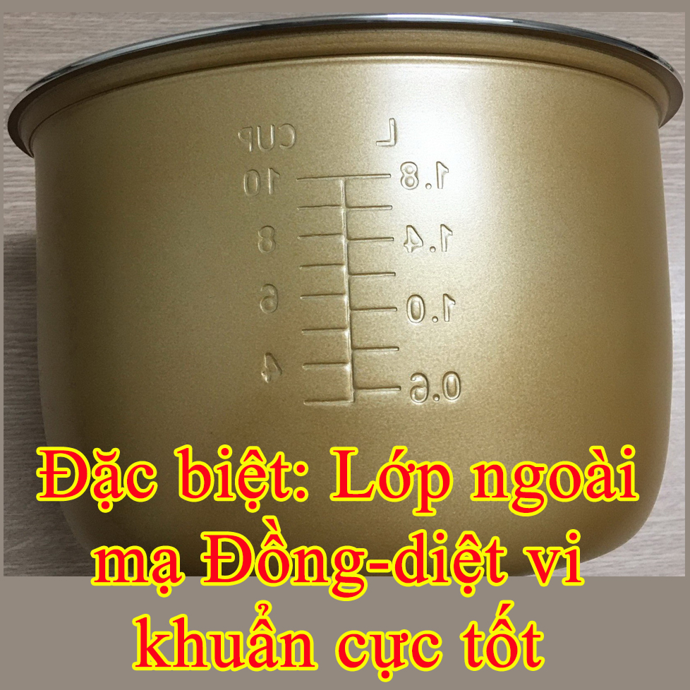 Lòng nồi cơm điện Hàng chính hãng-Hàng nhập khẩu (ruột nồi cơm điện) 1.8 L chống dính đen, bên ngoài mạ đồng diệt khuẩn nặng 650 gr