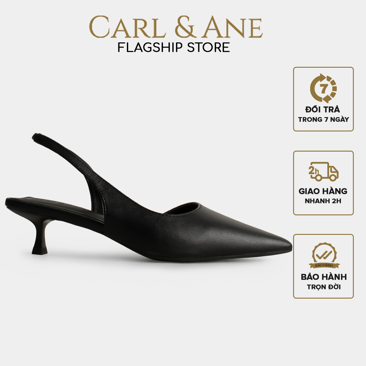 Carl &amp; Ane - Giày cao gót nữ dáng Slingback mũi nhọn phong cách thanh lịch - CL037