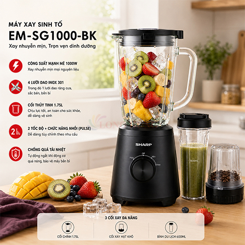 Máy xay sinh tố Sharp EM-SG1000-BK - Hàng chính hãng