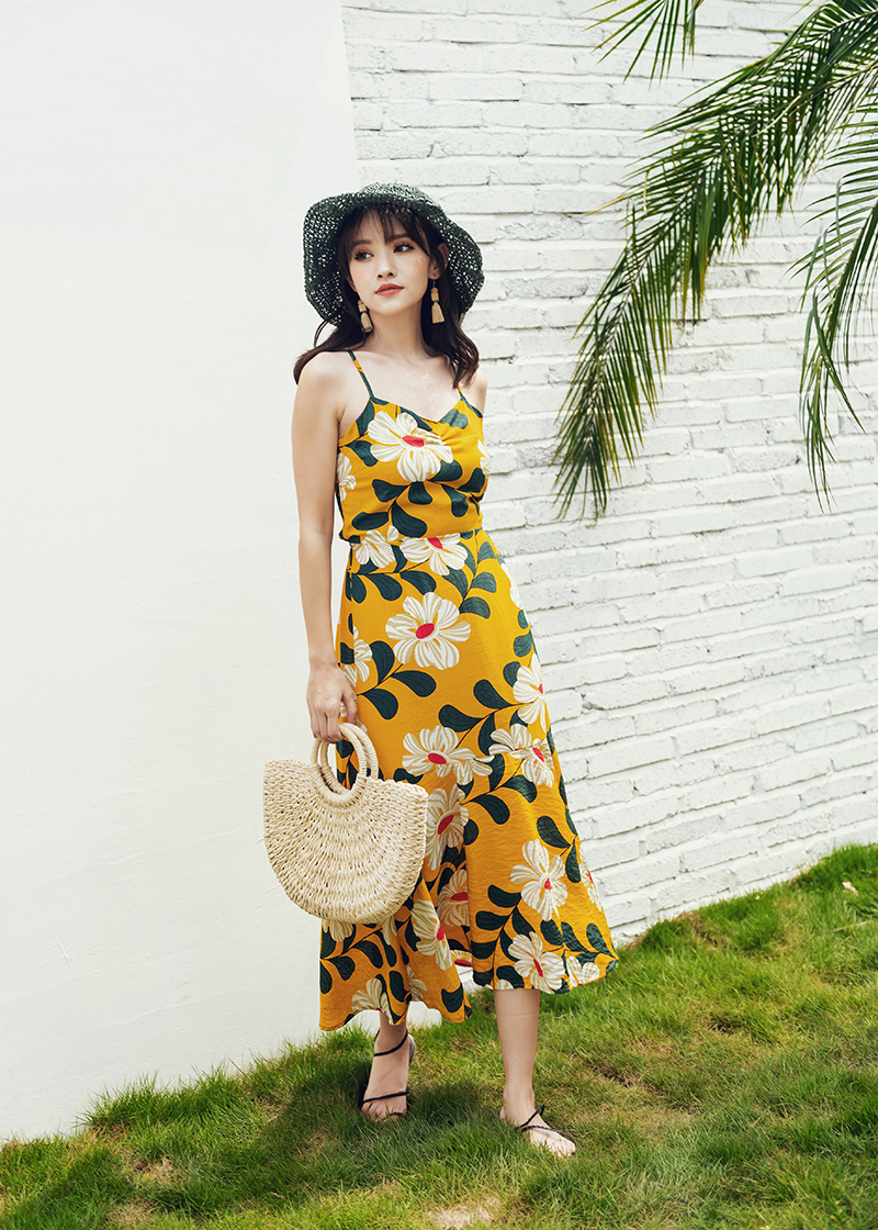 Đầm maxi 2 dây xinh xắn, lưng dây đan sexy quyến rũ, dáng dài ngang bắp chân, phom đẹp dễ mặc, váy đi biển, du lịch | MX036