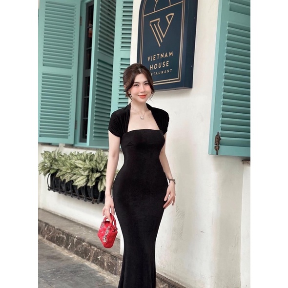 Đầm Body Đuôi cá Dáng Dài Phối Lưới dài