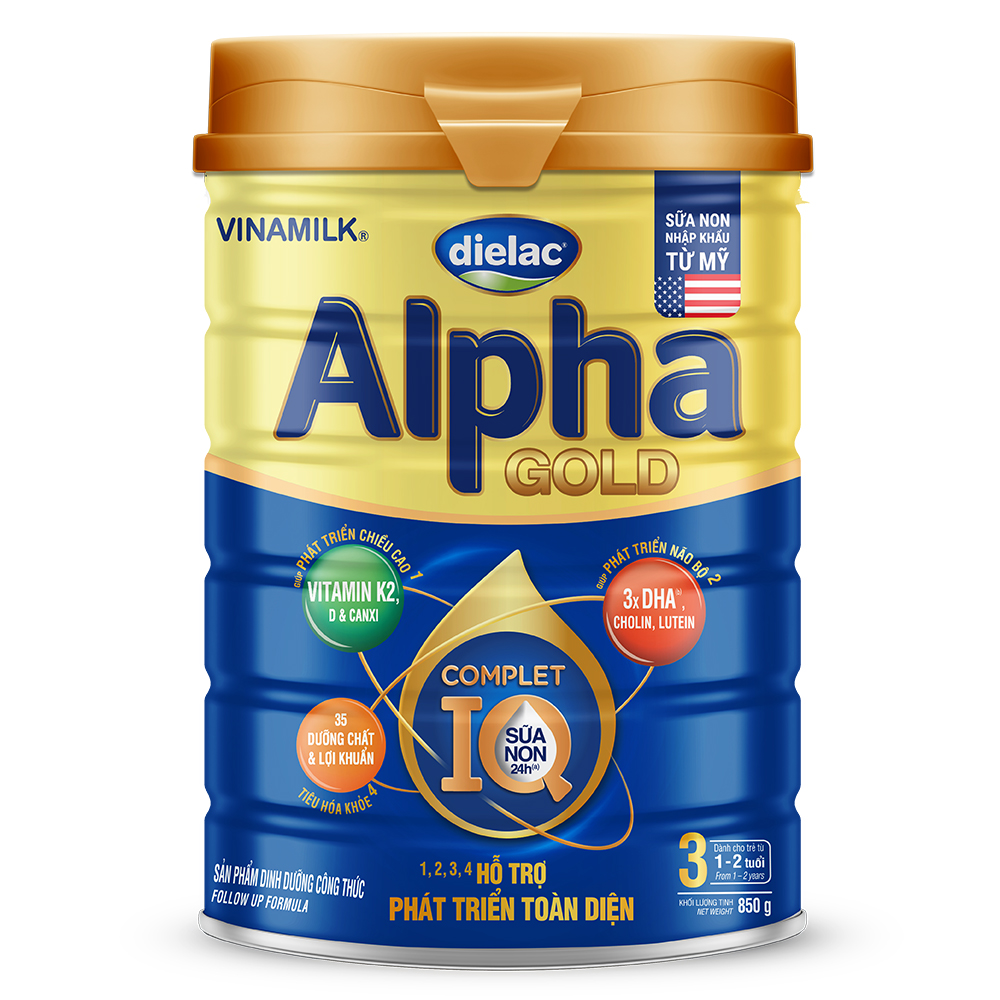 Sữa bột Vinamilk Dielac Alpha Gold 3 850g (cho trẻ từ 1 - 2 tuổi)