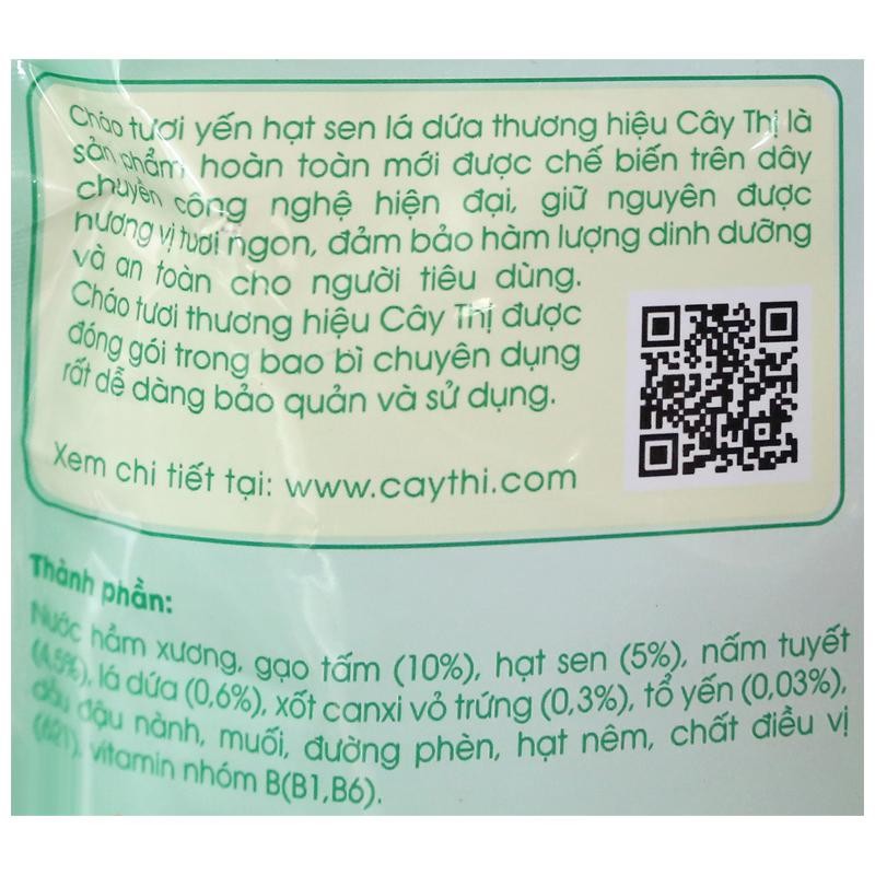 Cháo tươi yến hạt sen lá dứa Cây Thị gói 260g