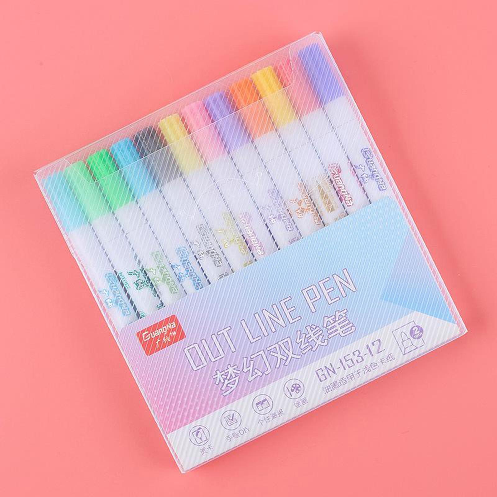 2.0mm Self Outline Metallic Markers 8 Colors Double Line Drawing Pen Craft DIY