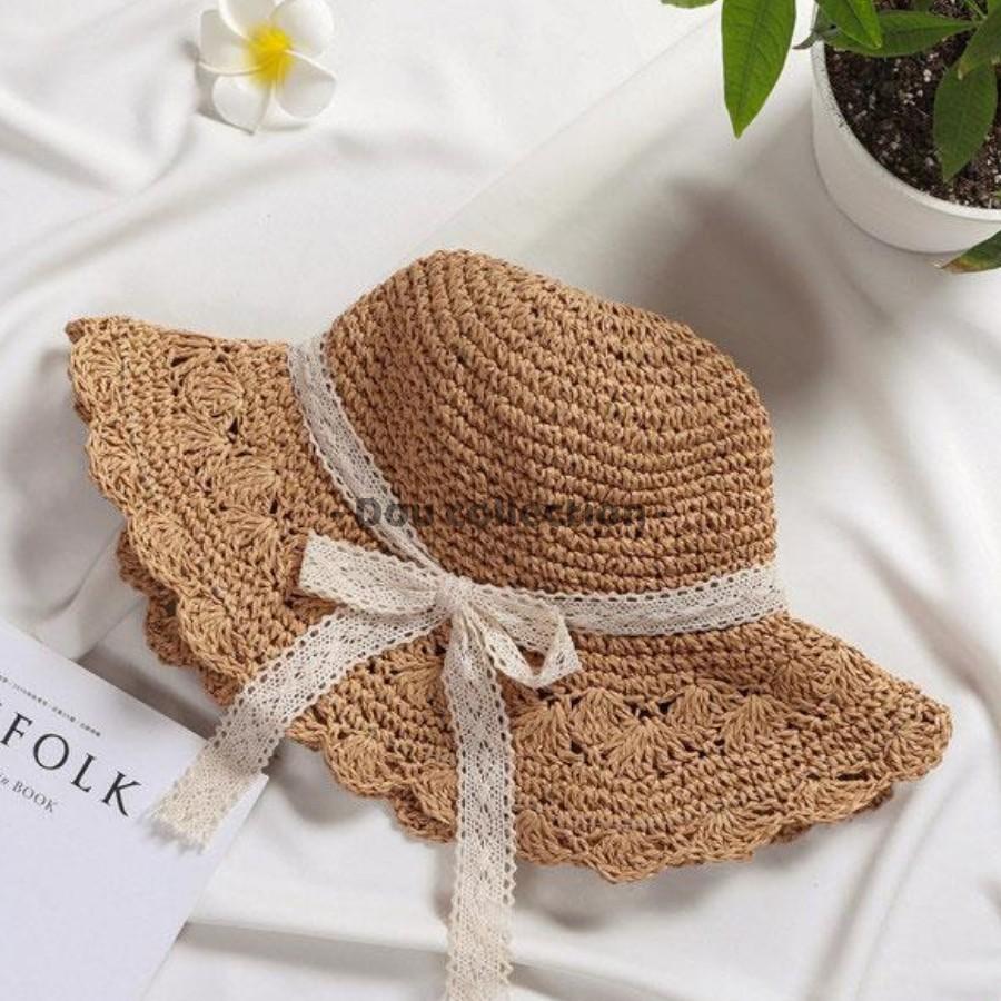 Nón Cói Mềm Vành Rộng Phối Dây Ren Nơ Đi Biển Thời Trang Hàn Quốc - Mã NC013