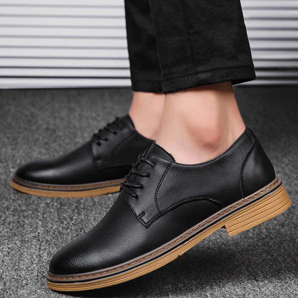 British business casual shoes pointed lace-up trendy wild dress shoes