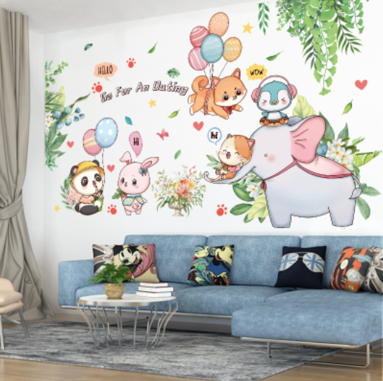 Decal trang trí tường - Những người bạn cầm bong bóng