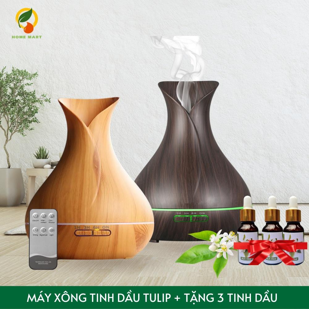 Máy xông tinh dầu máy khuếch tán hoa Tulip cỡ lớn 550ML phun sương tạo hương thơm phòng ngủ diệt khuẩn