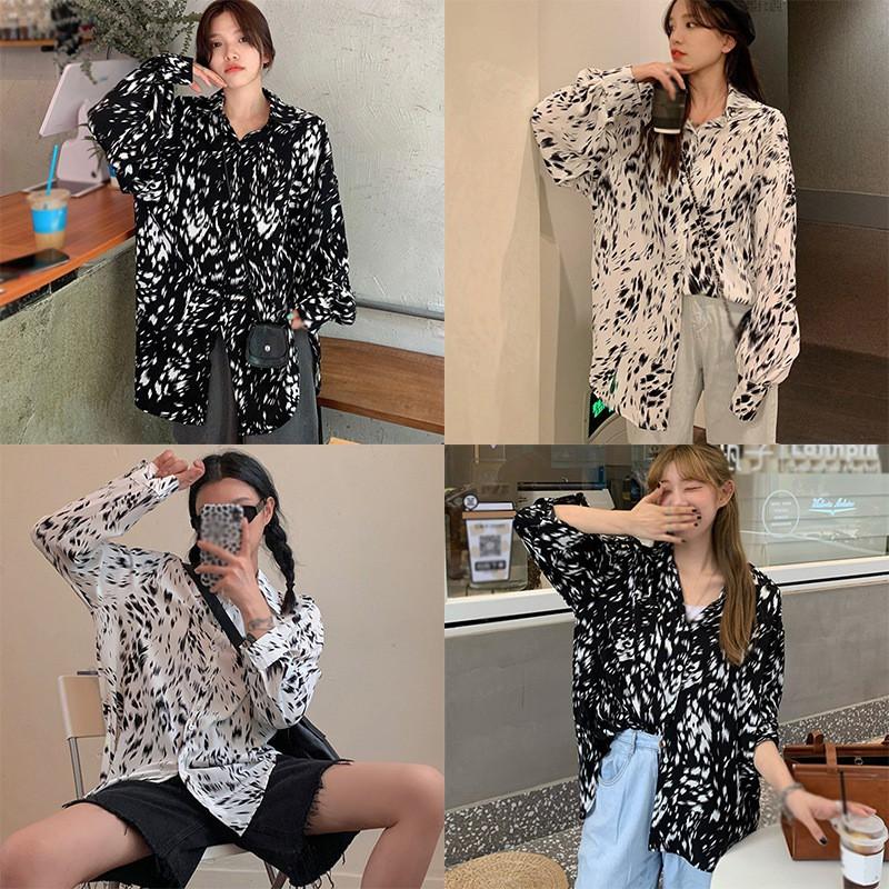 Áo Sơ Mi Dài Tay Dáng Rộng In Họa Tiết Cá Tính