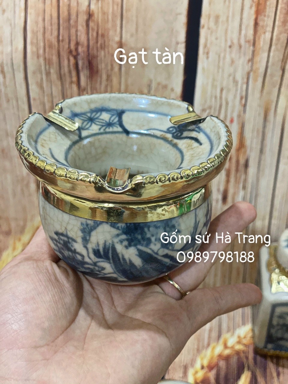 Gạt tàn gốm sứ Bát Tràng cao cấp men rạn bọc đồng