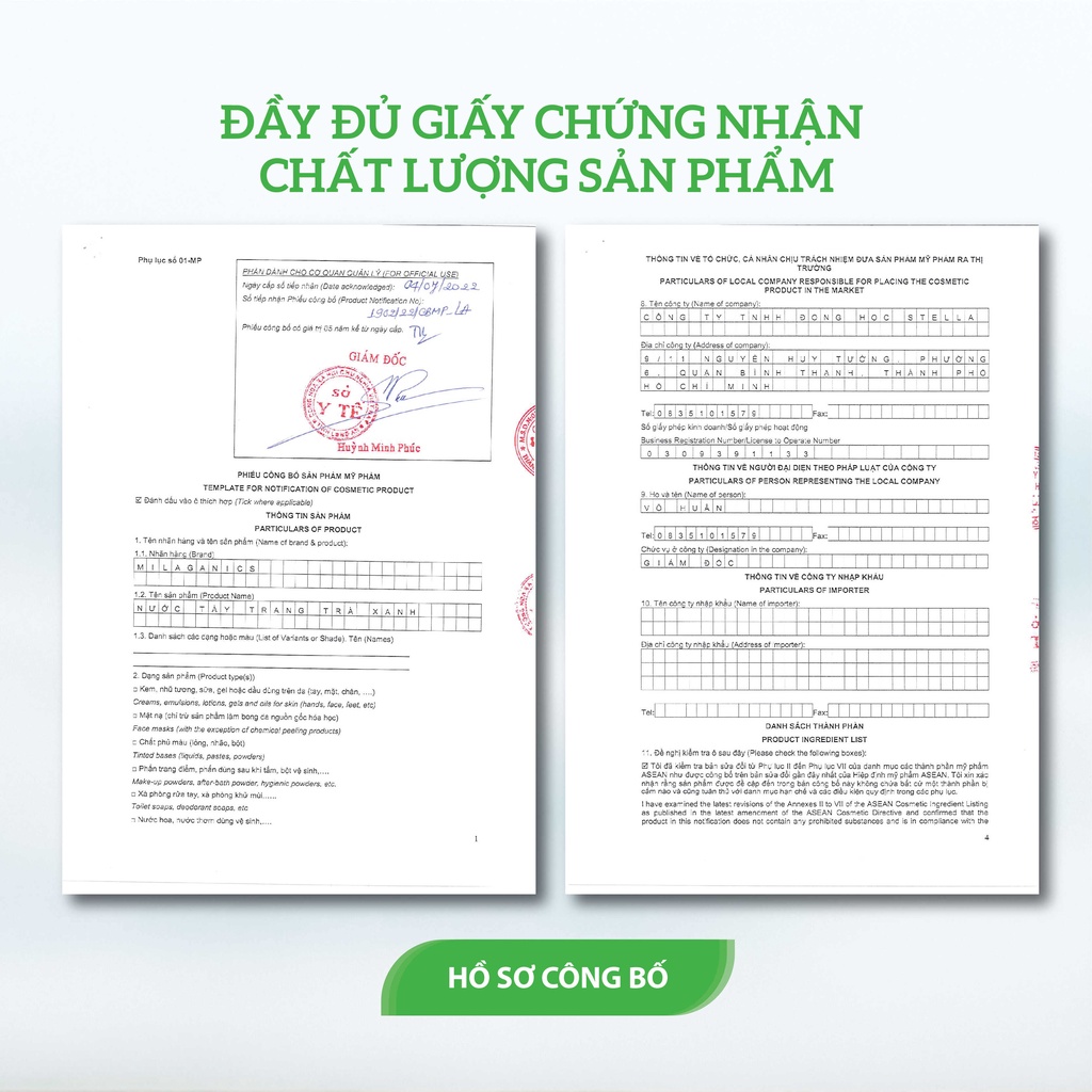 Nước Tẩy Trang Mắt Môi Trà Xanh &amp; Dầu Babasu Làm Sạch, Dưỡng Ẩm Không Chứa Cồn Cho Da Dầu Mụn MILAGANICS 30ml - 200ml (Chai)