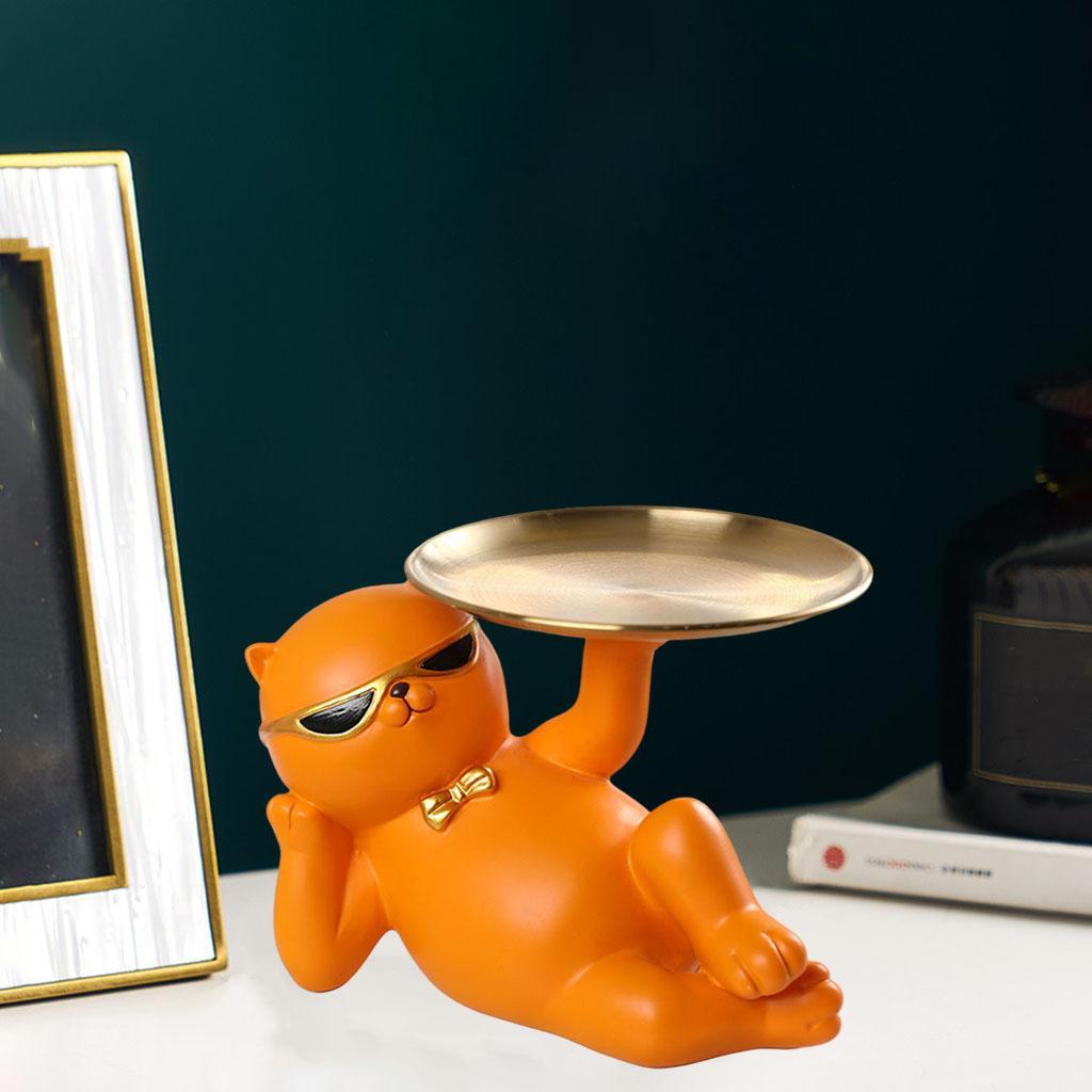 Cat Statue Vanity Tray Dresser Cosmetic Organizer Home Bathroom Decor
