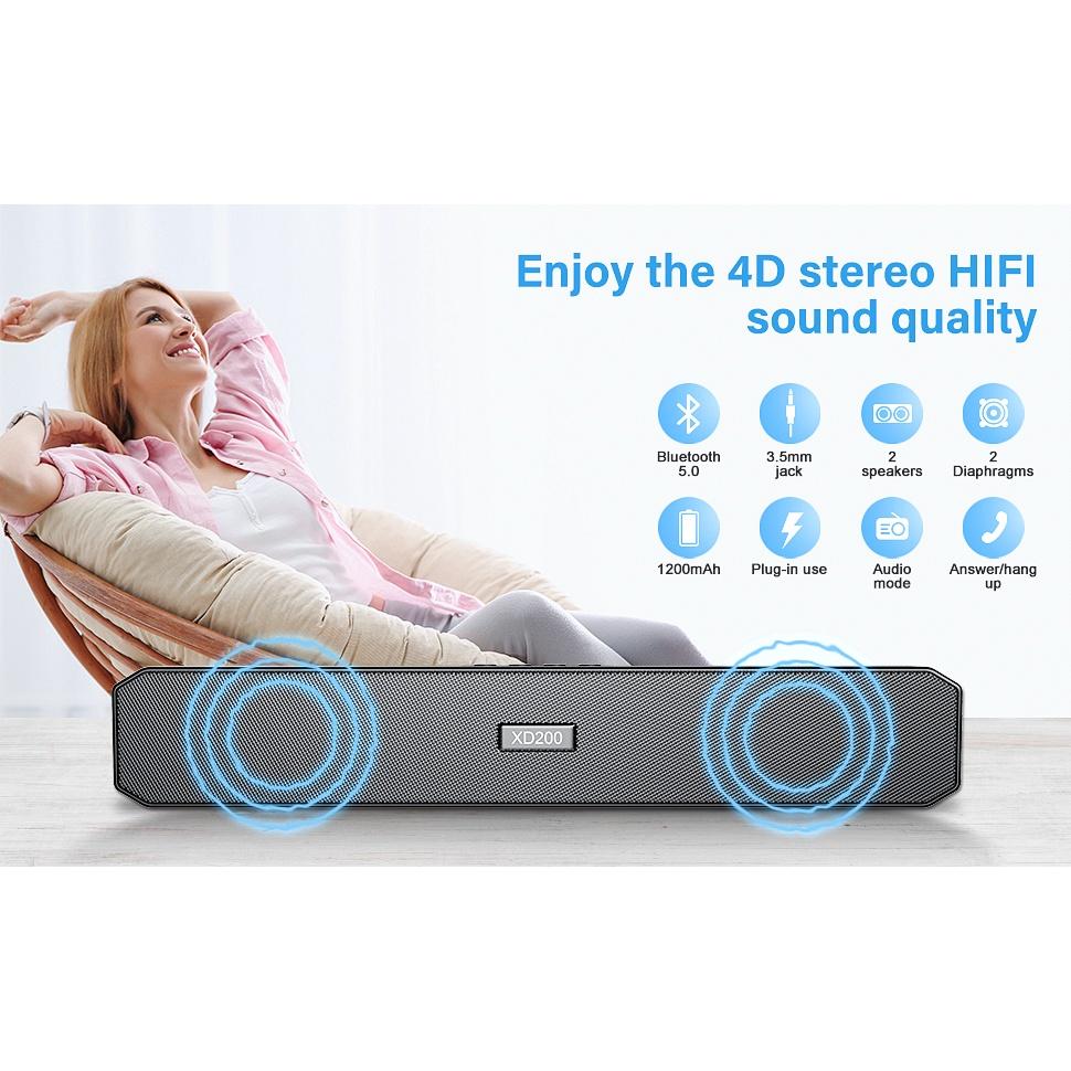 Loa không dây Soundbar XD200 - Loa ti vi, vi tính bluetooth 5.0 - Âm thanh nổi Hi-fi 4D - Có jack cắm 3.5mm âm thanh hay