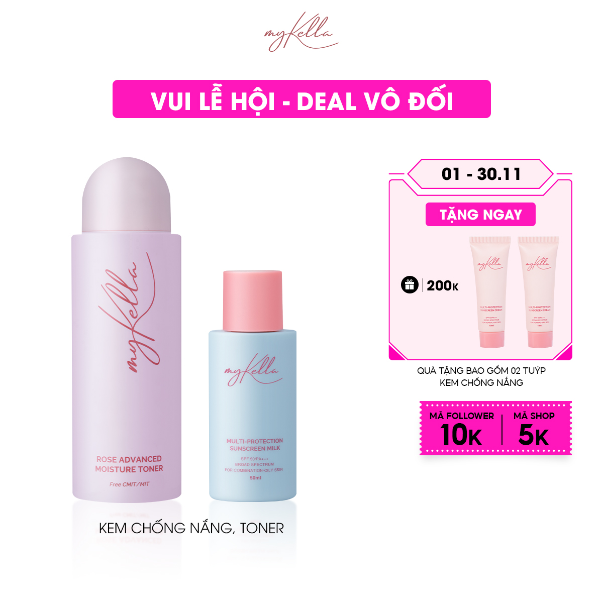 Siêu Combo 4 myKella - Kem Chống nắng + Nước Hoa Hồng