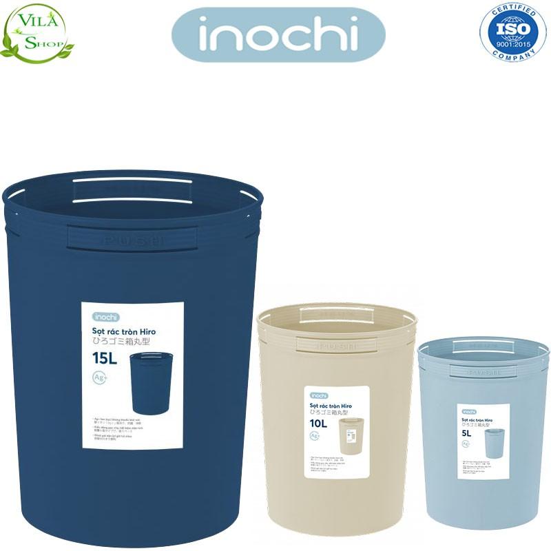 Thùng Đựng Rác, Giỏ Rác - Sọt Rác Tròn Hiro 5L-10L-15L Inochi Có Cài Túi Rác Đa Năng Tiện Lợi