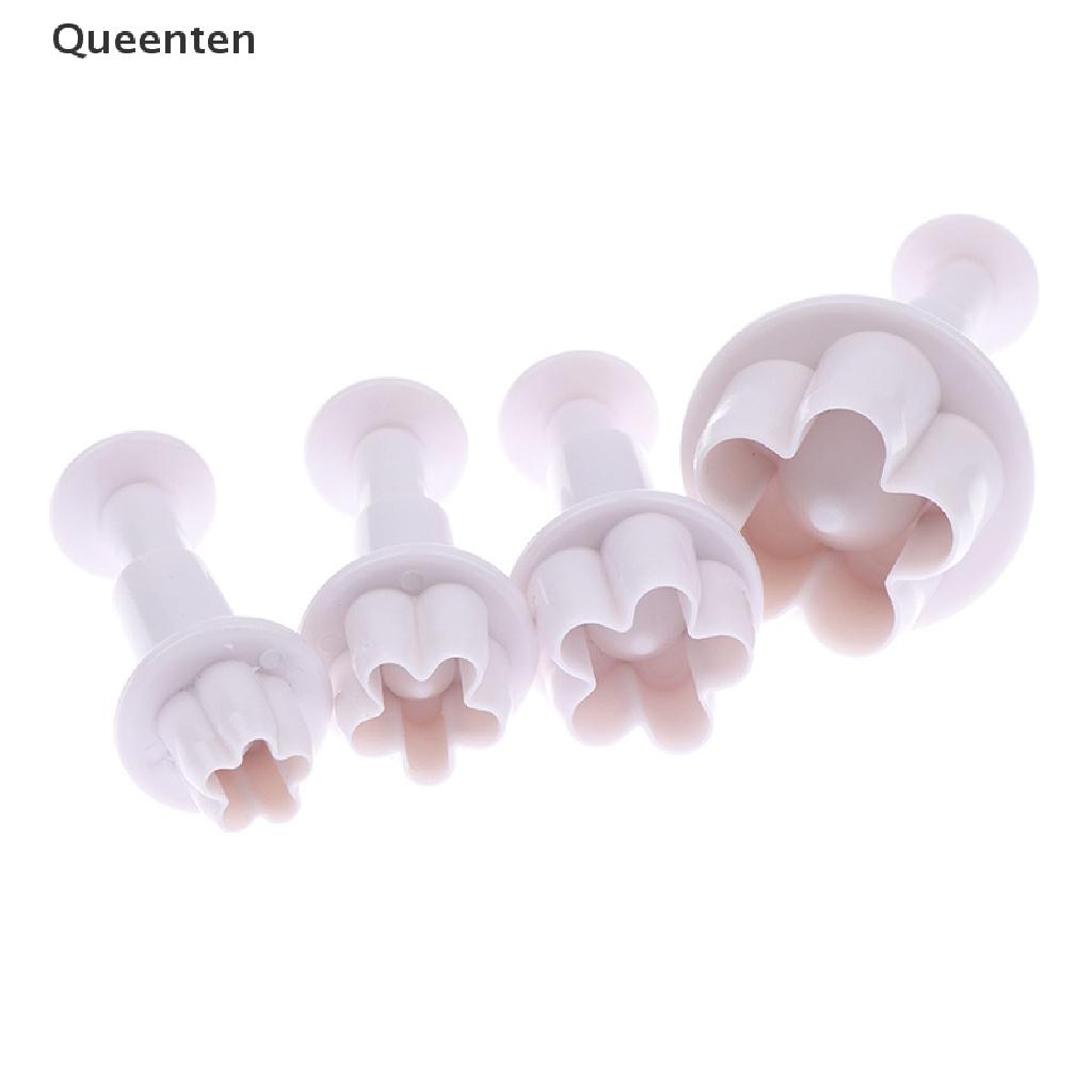 Queenten 4Pcs Plum Flower Fondant Cake Cutter Plunger Cookie Mold Decorating Candy Mould QT