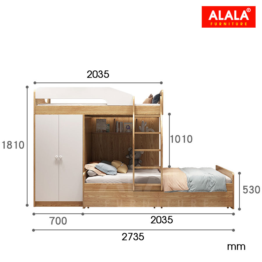 Giường tầng cho bé ALALA157 đa năng/ Miễn phí vận chuyển và lắp đặt/ Đổi trả 30 ngày/ Sản phẩm được bảo hành 5 năm từ thương hiệu ALALA/ Chịu lực 700kg