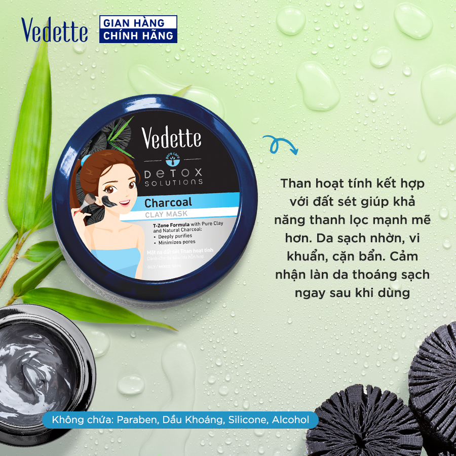 Mặt nạ đất sét Vedette Than Hoạt Tính 145g