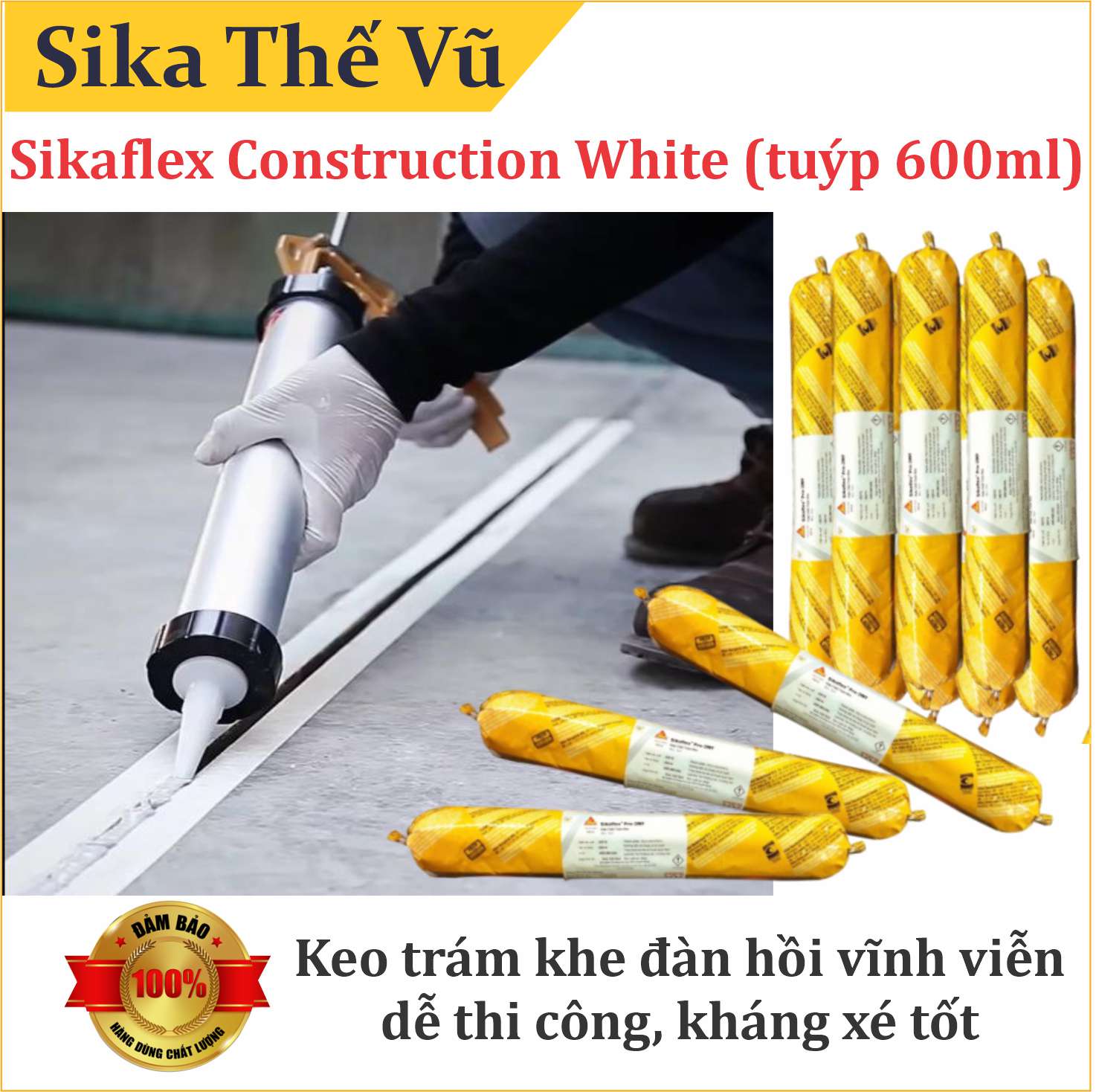 Keo trám khe đàn hồi vĩnh viễn, trám nứt cho tường và sàn - Sikaflex 140 Construction Grey (tuýp 600ml)