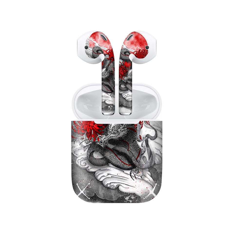 Miếng dán skin chống bẩn cho tai nghe AirPods in hình Rồng quấn bỉ ngạn hoa - CHR040