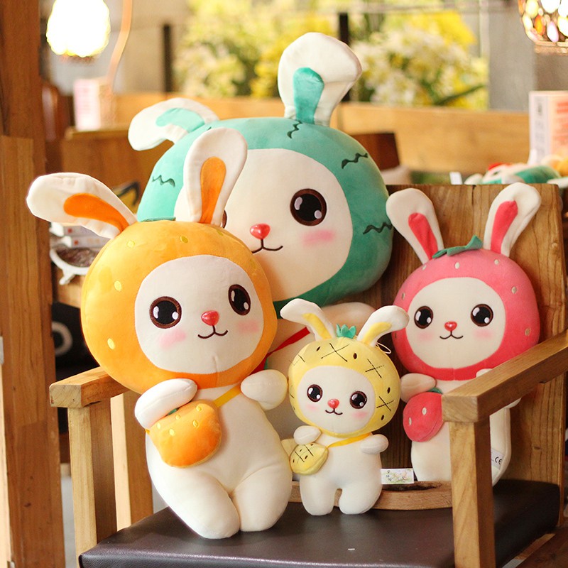 Gấu bông thỏ đầu trái cây đeo túi siêu mềm dễ thương (40cm) vải miniso mềm mại êm ái hàng cao cấp, an toàn cho trẻ nhỏ