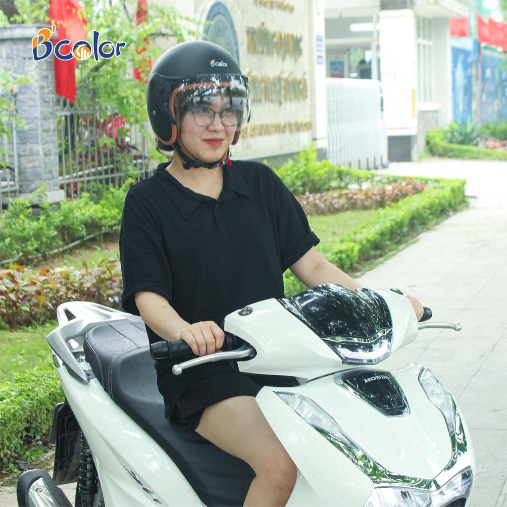 Mũ Bảo Hiểm 3/4 Có Kính Chắn Gió Cao Cấp Màu Đen My Happy Chính Hãng B'color